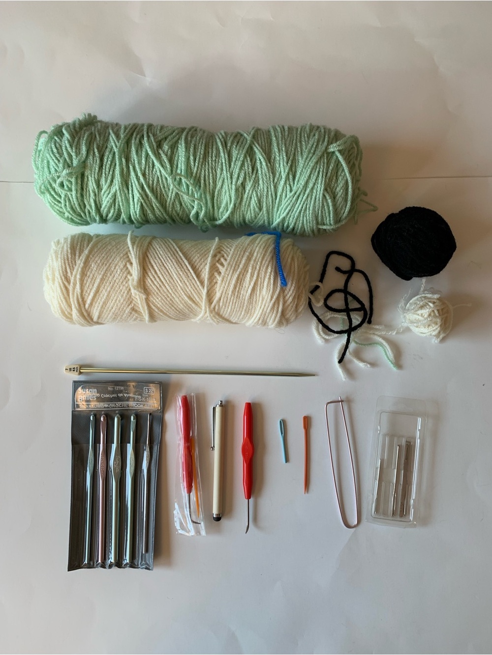 Crochet & Knitting Starter Lot - Yarn, Susan Bates Hooks, Needles & Notions